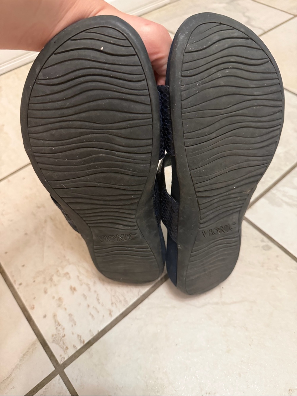 Vionic Navy Snake-Texture Triple Strap Slide Sandals - Picture 4 of 4